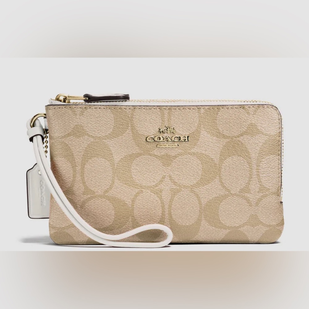 Coach Outlet Double Corner Zip Wristlet In Signature Canvas